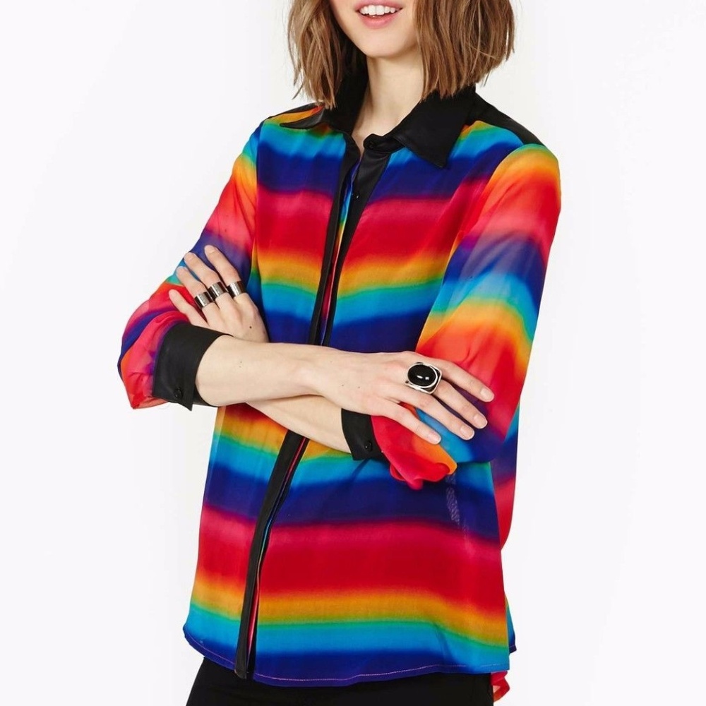 UNIF Prism Rainbow Button Down Blouse [NWT]